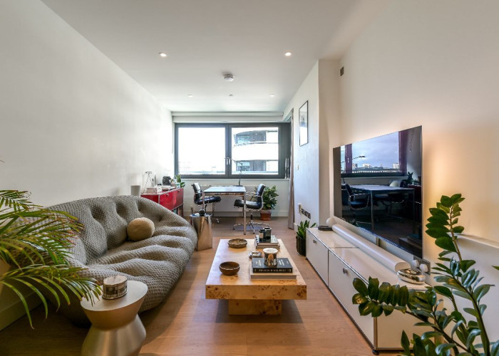 Livingroom at Bright One Bedroom Apartment On The 15th Floor For Filming, London