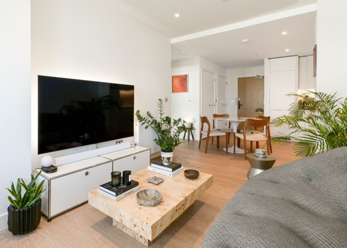 Interior design, Flooring at Bright One Bedroom Apartment On The 15th Floor For Filming, London