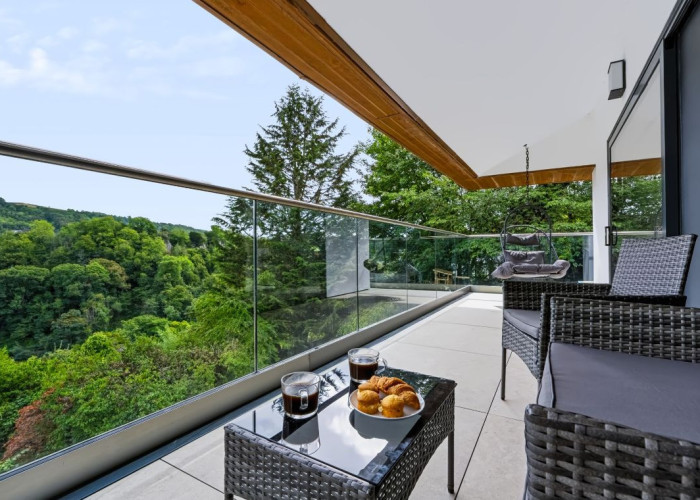 Balcony at Contemporary Hillside Home With Panoramic Views Across The Valley For Filming, Derbyshire