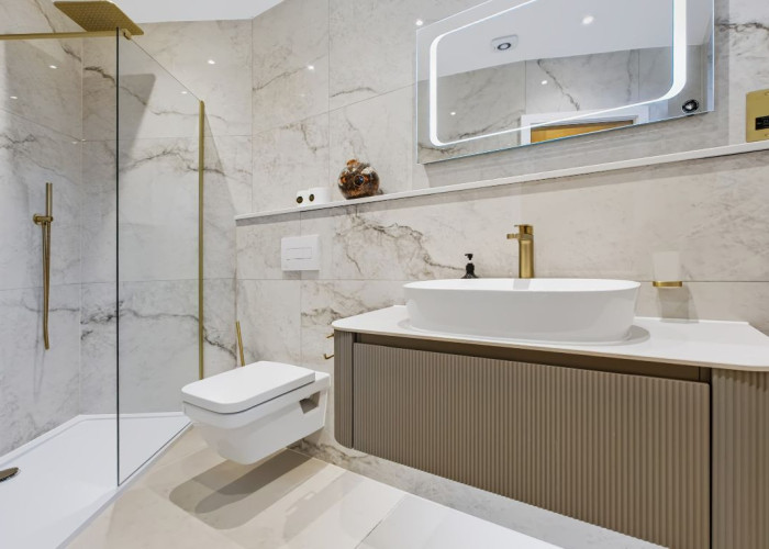 Bathroom at Contemporary Hillside Home With Panoramic Views Across The Valley For Filming, Derbyshire