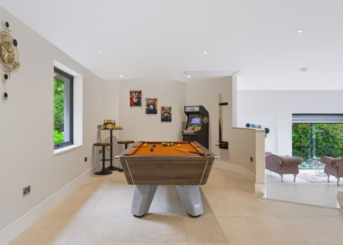 Games Room at Contemporary Hillside Home With Panoramic Views Across The Valley For Filming, Derbyshire