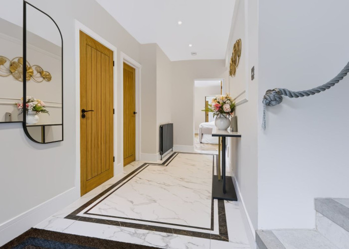 Flooring, Wall at Contemporary Hillside Home With Panoramic Views Across The Valley For Filming, Derbyshire
