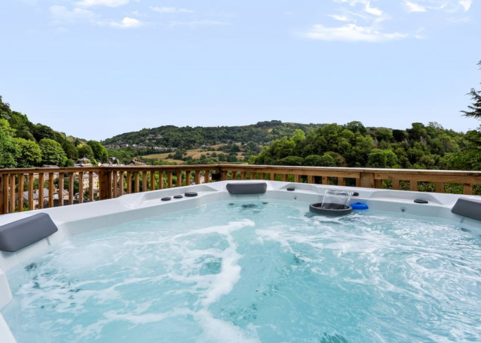 Hot Tub/Jacuzzi at Contemporary Hillside Home With Panoramic Views Across The Valley For Filming, Derbyshire
