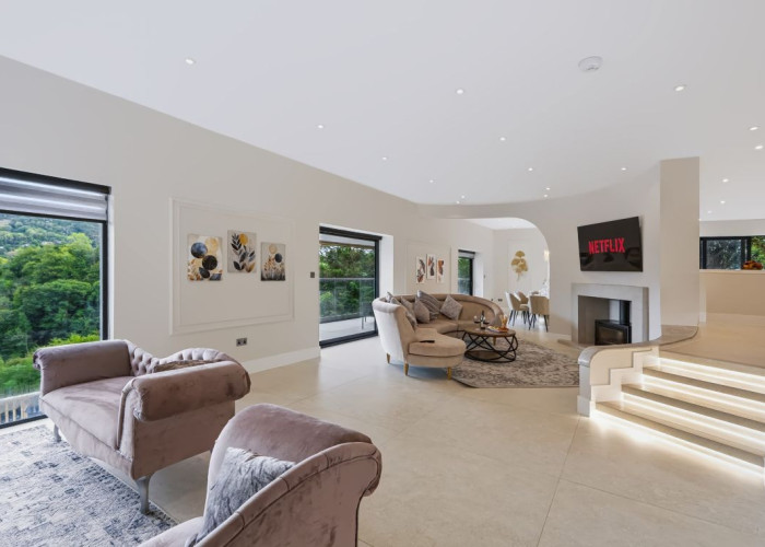 Open-plan at Contemporary Hillside Home With Panoramic Views Across The Valley For Filming, Derbyshire