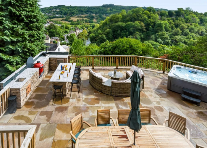 Furniture, Outdoor furniture at Contemporary Hillside Home With Panoramic Views Across The Valley For Filming, Derbyshire