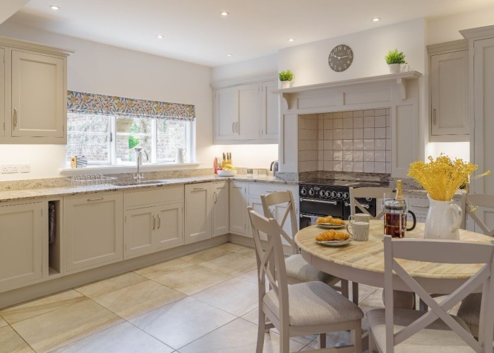 Kitchen (Cream or White units), Kitchen (Modern), Kitchen With Table, Kitchen (Electric/Induction Hob) at Elegant Georgian Manor House Set Within Beautiful Walled Gardens For Filming, Hertfordshire