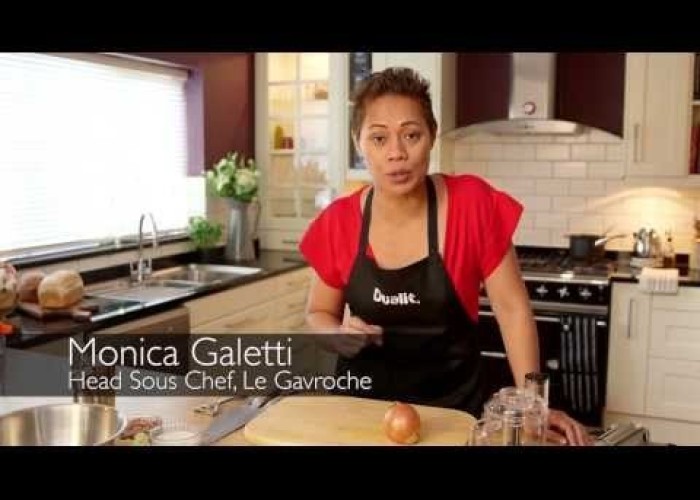 Roast butternut squash soup with brown shrimp's recipe from Dualit created by Monica Galetti
